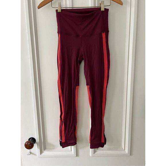 Lululemon maroon and coral striped leggings with sheer back 2 - Picture 1 of 6